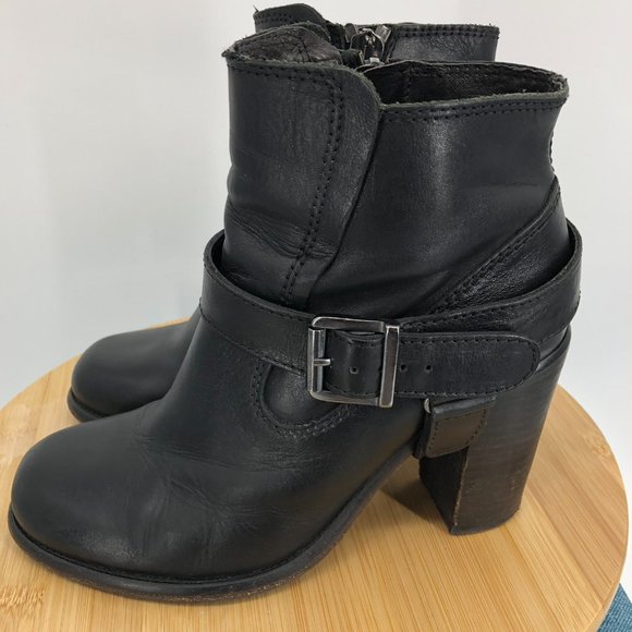 Allsaints jules Block heeled black Leather biker boots in EU 39 buckle wrap - Picture 3 of 16